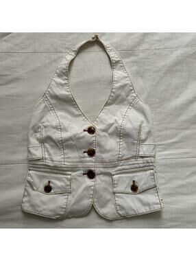 Y2K Bebe white halter top with pockets and buttons Size 8